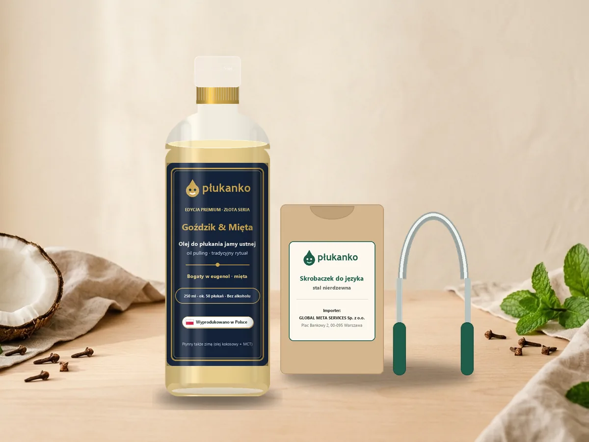 Zestaw Start Płukanko Goździk & Mięta – butelka 250 ml i skrobaczek do języka