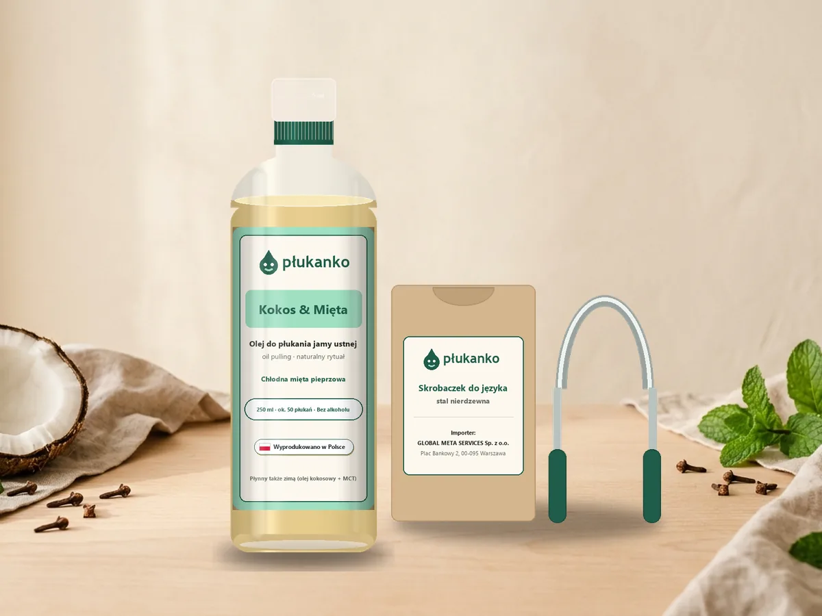 Zestaw Start Płukanko Kokos & Mięta – butelka 250 ml i skrobaczek do języka